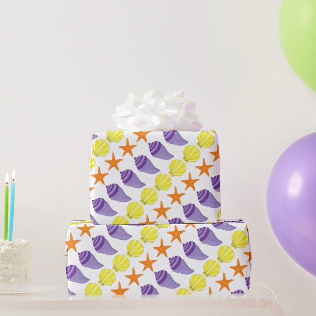 Summer Seashells Sea Shells Beach Conch Starfish Wrapping Paper (Party Gifts)