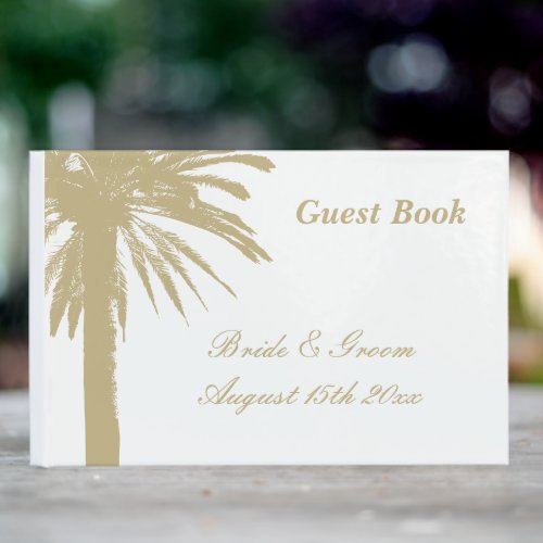 Summer seaside beach wedding palm tree logo guest book