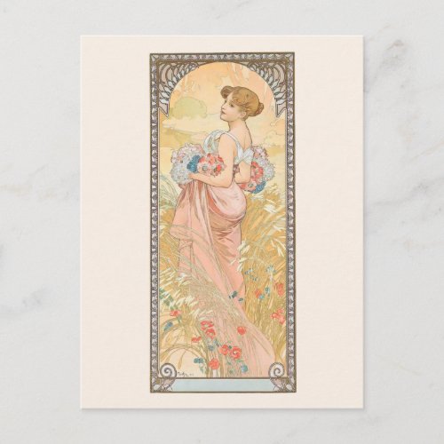 Summer Season Illustration Alphonse Mucha Postcard