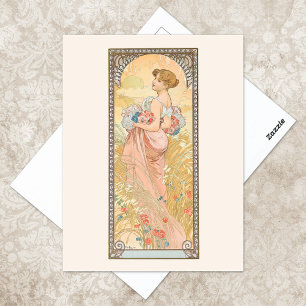 Summer Season Illustration Alphonse Mucha Postcard