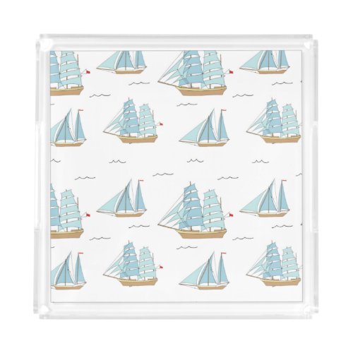 Summer Seatime Cute yachts with sail Acrylic Tray