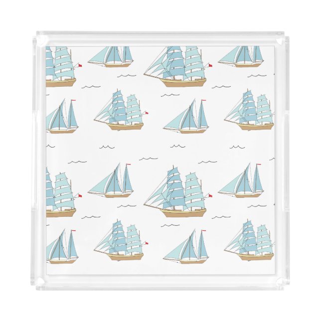 Summer Seatime Cute yachts with sail Acrylic Tray (Front)