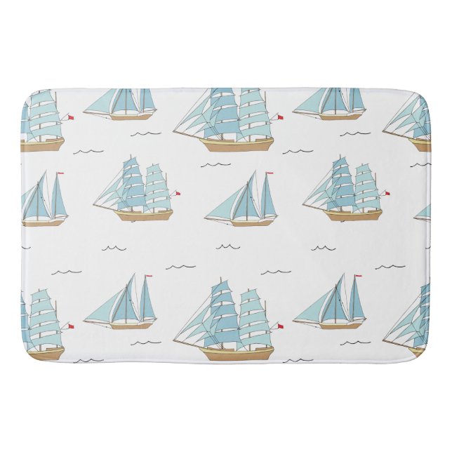 Summer Seatime Cute yachts with sail Bath Mat (Front)