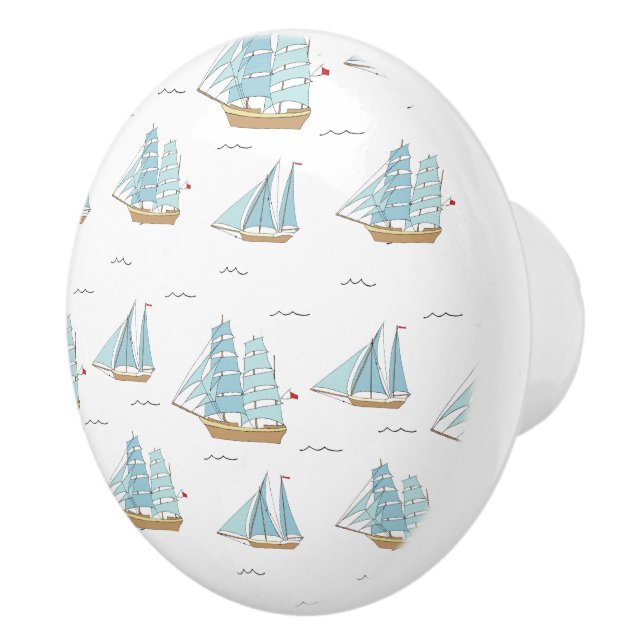 Summer Seatime Cute yachts with sail Ceramic Knob (Right)