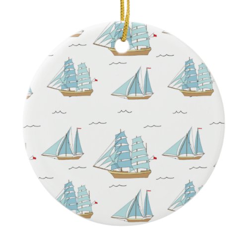 Summer Seatime Cute yachts with sail  Ceramic Ornament