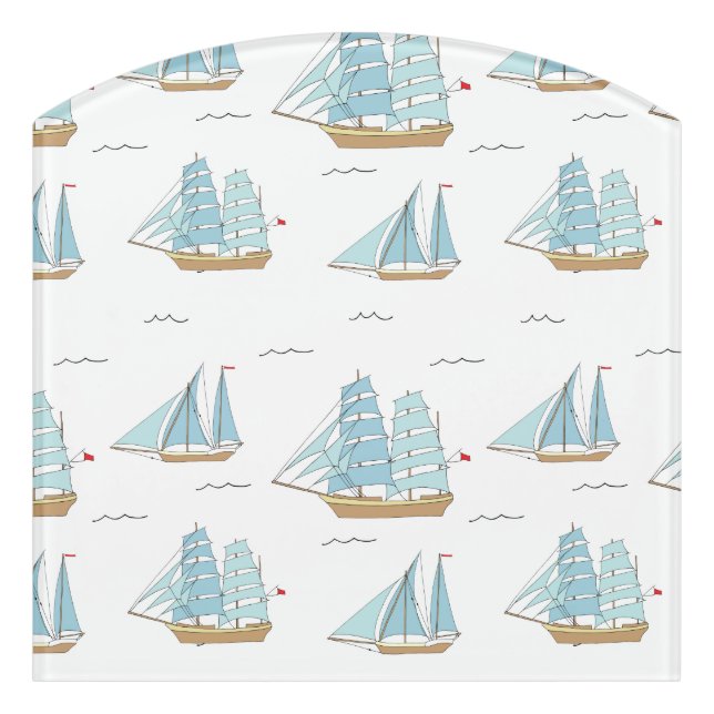 Summer Seatime Cute yachts with sail Door Sign (Contour Front)
