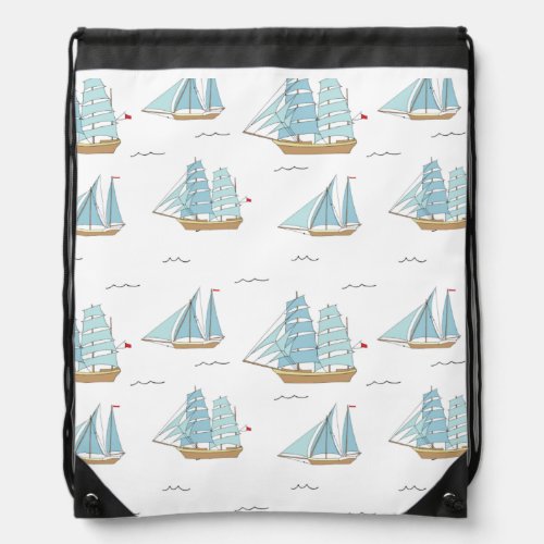 Summer Seatime Cute yachts with sail Drawstring Bag