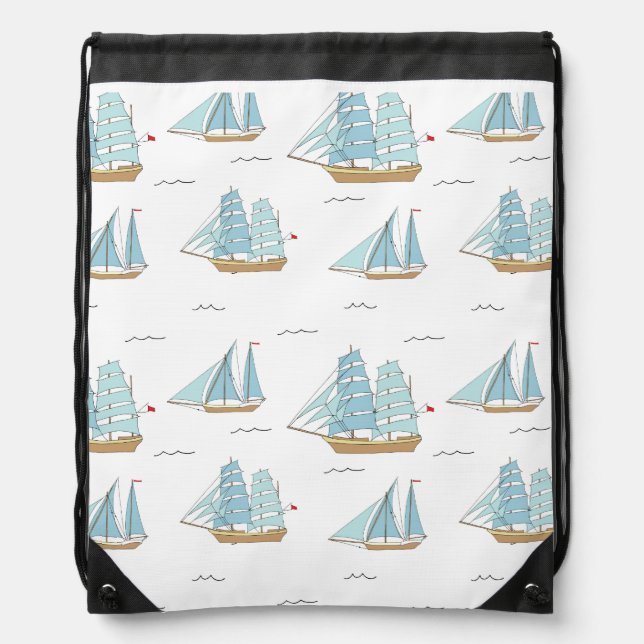 Summer Seatime Cute yachts with sail Drawstring Bag (Front)