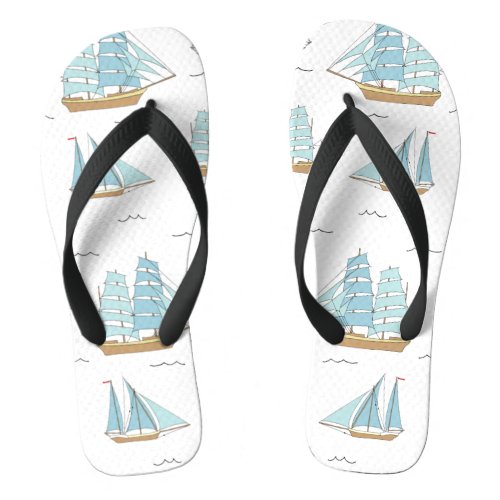 Summer Seatime Cute yachts with sail Flip Flops