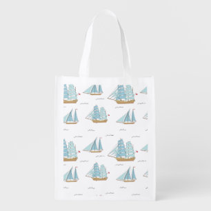 Summer Seatime Cute yachts with sail Grocery Bag