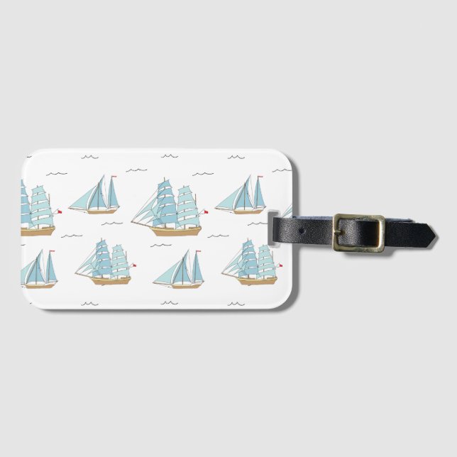 Summer Seatime Cute yachts with sail Luggage Tag (Front Horizontal)