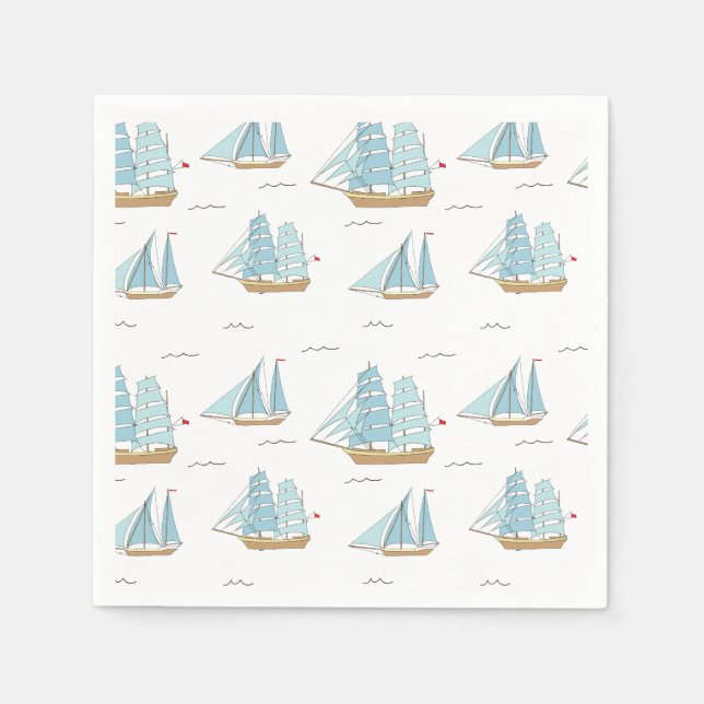 Summer Seatime Cute yachts with sail Napkins (Front)