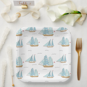 Summer Seatime Cute yachts with sail Paper Plates