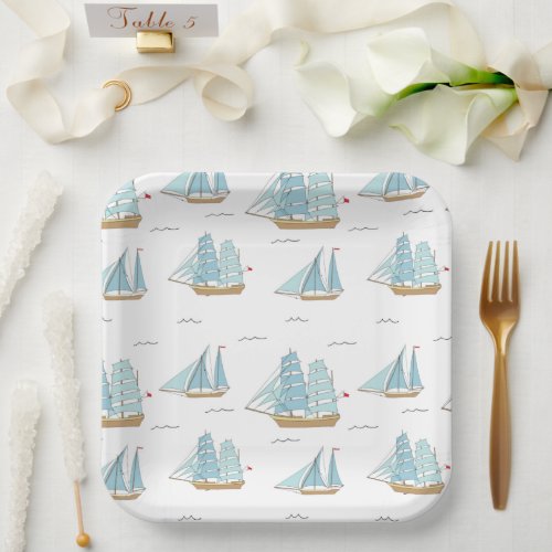 Summer Seatime Cute yachts with sail Paper Plates