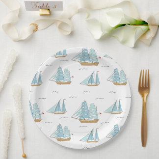Summer Seatime Cute yachts with sail Paper Plates