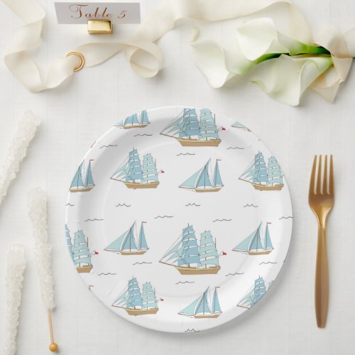 Summer Seatime Cute yachts with sail Paper Plates