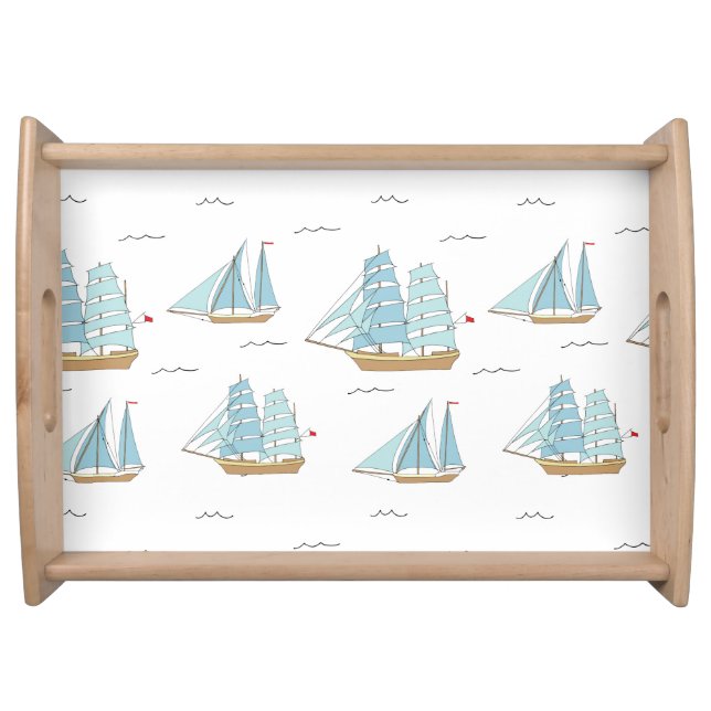 Summer Seatime Cute yachts with sail Serving Tray (Front)