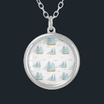 Summer Seatime Cute yachts with sail Silver Plated Necklace<br><div class="desc">Summer Seatime Cute yachts with sail. You can find matching ones for this design in my collection. Matching items available.</div>