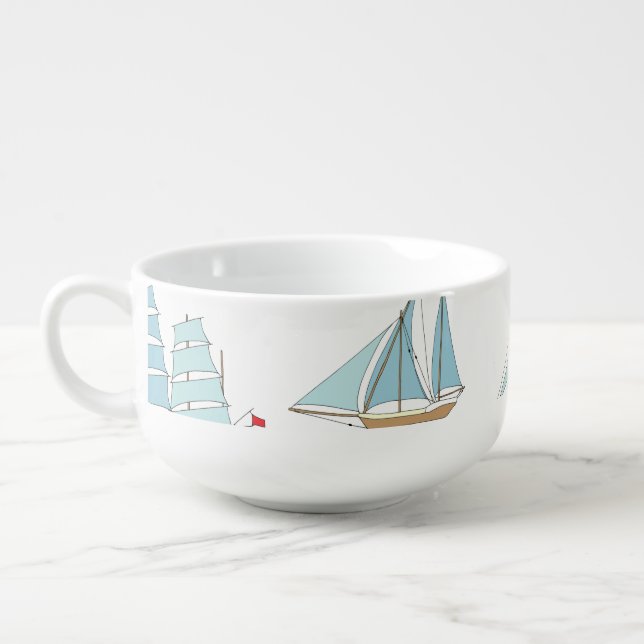 Summer Seatime Cute yachts with sail Soup Mug (Right)