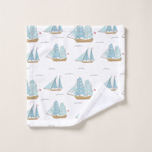 Summer Seatime Cute yachts with sail Wash Cloth