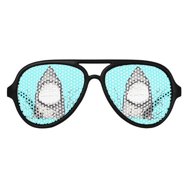 Summer Shark Hand Drawn and Painted on Teal Aviator Sunglasses (Front)