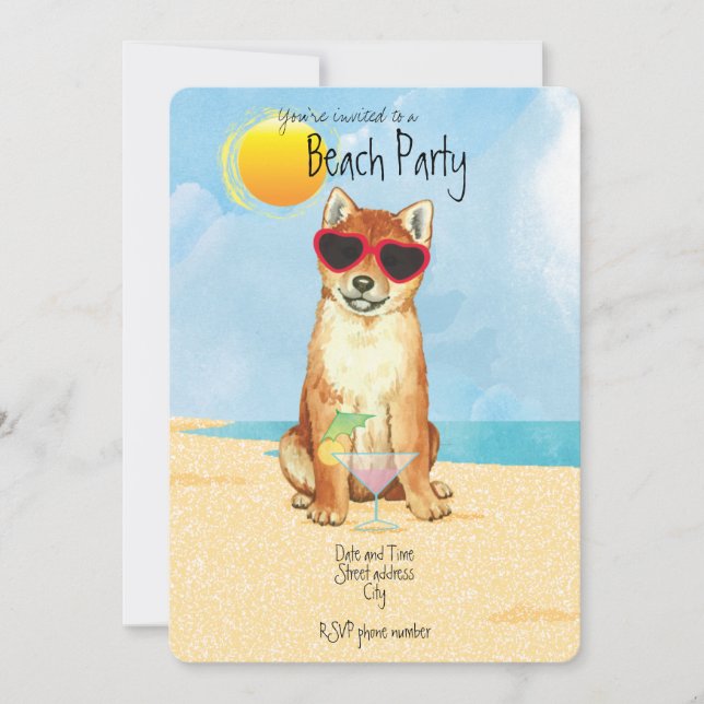 Summer Shiba Inu Beach Party Invitation (Front)