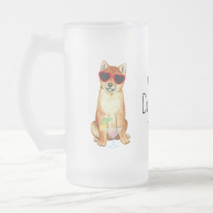 Summer Shiba Inu Frosted Glass Beer Mug