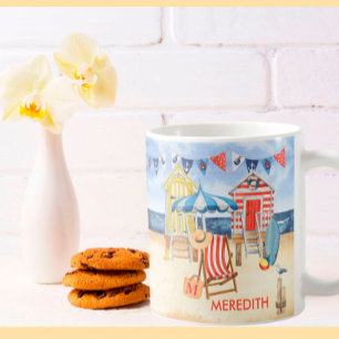 Summer Shore Beach Ocean Name Monogram Coffee Mug