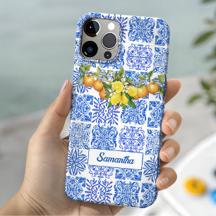 Summer Sicilian blue yellow colorful azulejo Amalf iPhone 15 Case