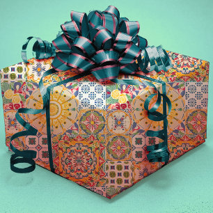 Summer Sicilian Blue Yellow Mediterranean Citrus Wrapping Paper