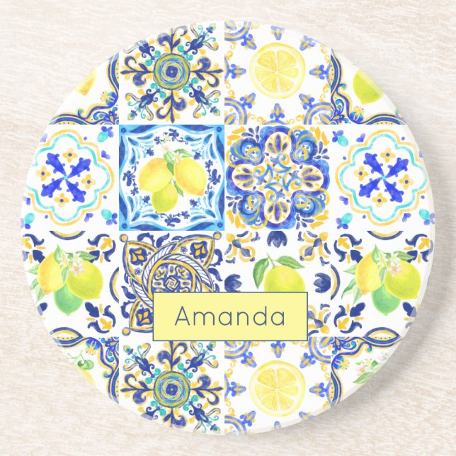 Summer Sicilian citrus Mediterranean majolica Coaster (Front)
