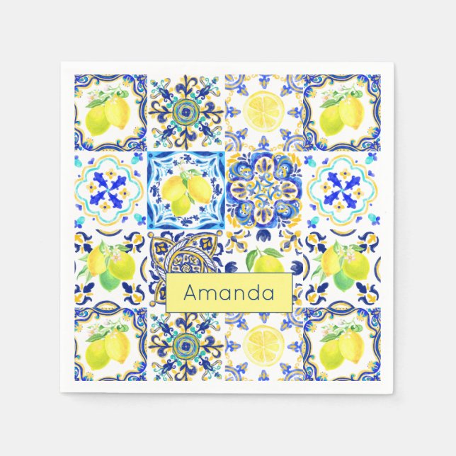 Summer Sicilian citrus Mediterranean majolica Napkins (Front)