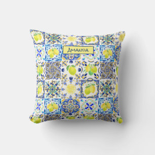 Summer Sicilian citrus Mediterranean majolica Throw Pillow