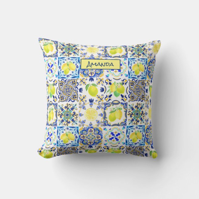 Summer Sicilian citrus Mediterranean majolica Throw Pillow (Front)