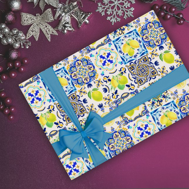Summer Sicilian citrus Mediterranean majolica Wrapping Paper (Creator Uploaded)