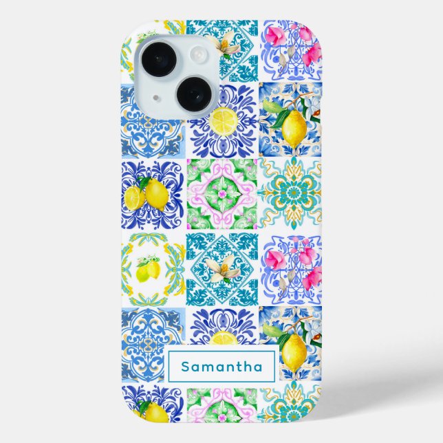 Summer Sicilian colorful azulejo Amalfi Mediterran Case-Mate iPhone Case (Back)