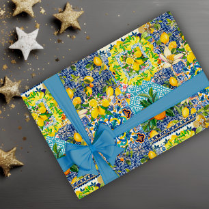 Summer Sicilian Mediterranean citrus ceramic tile Wrapping Paper