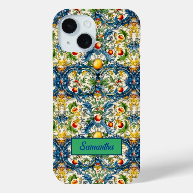 Summer, Sicilian Mediterranean oranges majolica Case-Mate iPhone Case (Back)