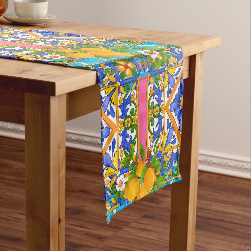 Summer Sicilian tiles citruslemons Mediterranea Short Table Runner