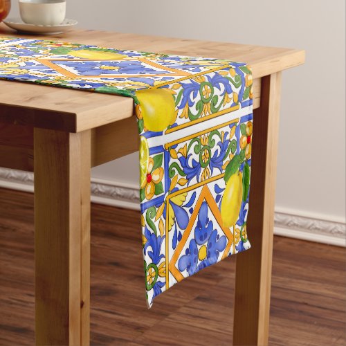 Summer Sicilian tiles citrusmajolica Short Table Runner