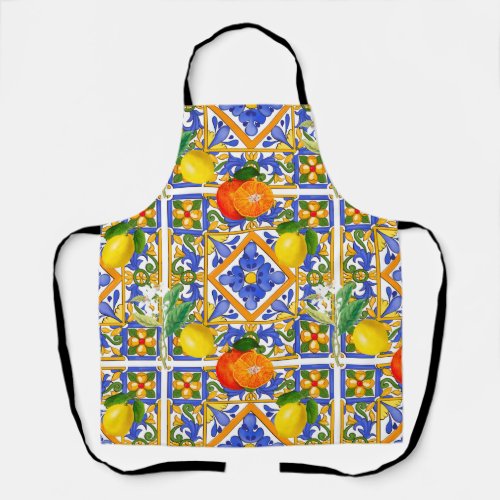 Summer Sicilian tiles citrusorangesmajolica    Apron