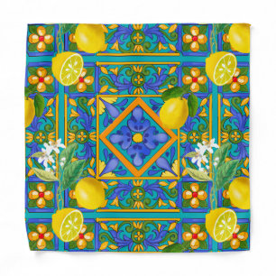 Summer ,Sicilian tiles ,citrus,oranges,majolica Bandana