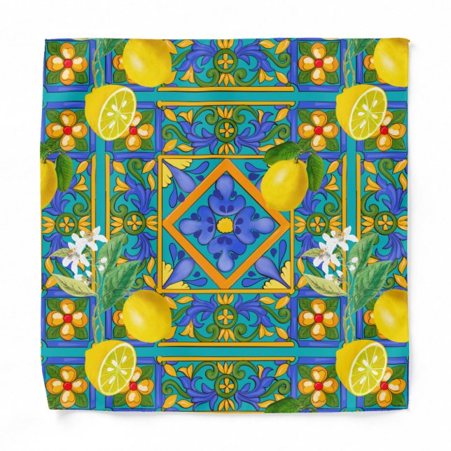 Summer ,Sicilian tiles ,citrus,oranges,majolica   Bandana (Front)
