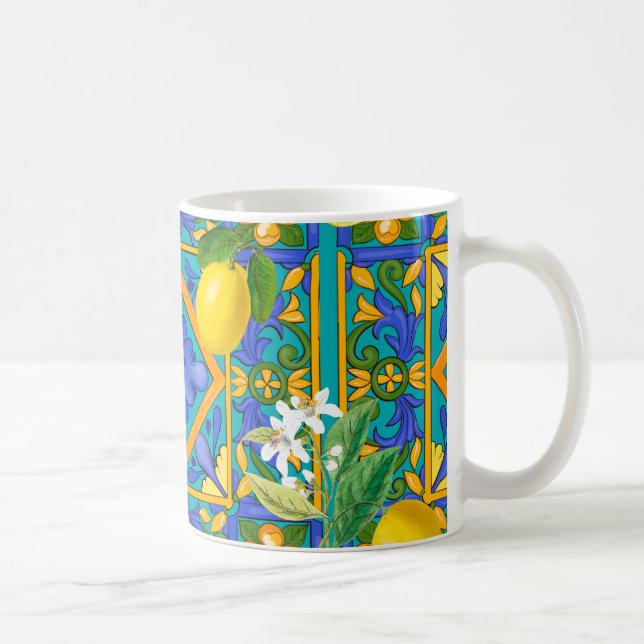 Summer ,Sicilian tiles ,citrus,oranges,majolica    Coffee Mug (Right)