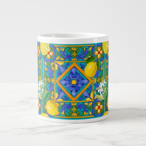 Summer Sicilian tiles citrusorangesmajolica   Giant Coffee Mug