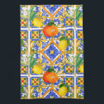 Summer ,Sicilian tiles ,citrus,oranges,majolica    Kitchen Towel<br><div class="desc">Summer , Sicilian tiles , citrus, oranges, majolica, lemons , Mediterranean pattern</div>
