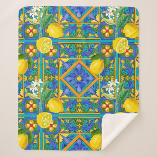 Summer Sicilian tiles citrusorangesmajolica    Sherpa Blanket