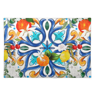 Summer ,Sicilian tiles ,majolica,ceramic tile Cloth Placemat
