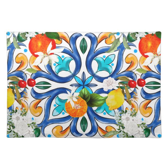 Summer ,Sicilian tiles ,majolica,ceramic tile  Cloth Placemat (Front)
