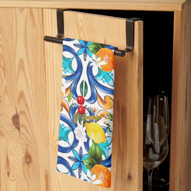 Summer ,Sicilian tiles ,majolica,ceramic tile  Kitchen Towel (Thirds Fold)